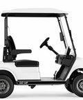Smooth Ridin Dual Lithium Powered Golf Carts Two Seater with sleek white frame and black accents, side view showcasing lightweight design.