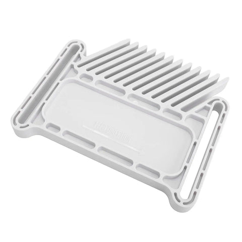 Rock Solid Featherboard Tool With Dead Nuts Secure Dual Lock System, white ABS featherboard for table saws and router tables.