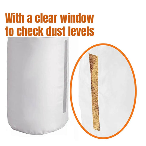 30 Micron Dust Collector Bag With Clamp For 4 Inch Universal Vacuum System, shown with clear window for dust level check