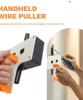 Handheld Wire Puller tool being used for cable feeding, showcasing metal build and ergonomic grip for electricians.
