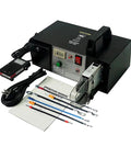 No Nonsense Heavy Duty Electric Terminal Crimping Machine With Seven Interchangeable Dies 90 Watt Motor features power buttons and operation manual.