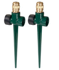 Two Pack Metal Lawn Sprinklers With Adjustable Brass Nozzles And Spike Bases Deliver 360 Degree Coverage For Big Yards Patios And Gardens Durable Brass Construction For Outdoor Use Rust Resistant Easy Setup Auto Irrigation