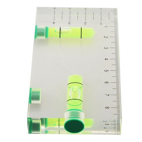 Transparent Bubble Level showing dual vials and built-in ruler, measuring 95 x 51 x 13 mm for precise leveling tasks.