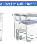 Replacement Filter For NFP100 Water Pitcher 3 Count Keeps Water Fresh Crystal Clear And Tasty For Your Fam Cuts 97 Percent Chlorine Mercury Rust And Particles For Safer Hydration, shown with Nakii filter pitcher and dispenser.