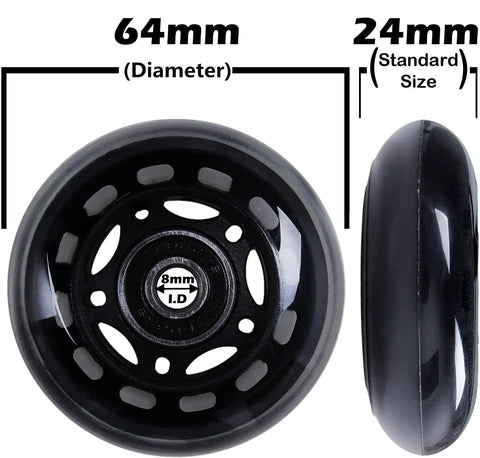 64mm Inline Skate Wheels 64x24mm Replacement With Bearings For Roller Hockey And Everyday Skating 4 Pack 85A High Rebound PU ABEC 9 Bearings