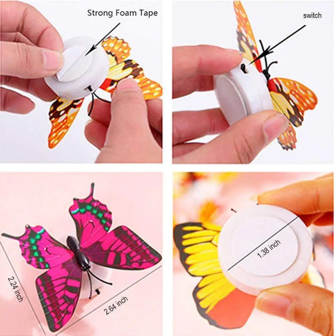 Dope LED Butterfly Decoration Lights Set Of 12 showcasing adhesive base, foam tape, and size measurements for wall decor use