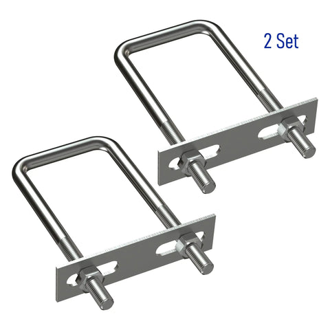 Two Sets Of 304 Stainless Steel Square U Bolts With M8 Nuts, 2.75 Inch Inner Width, 4.33 Inch Length, Frame Plate Included