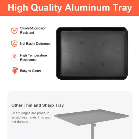 Heavy Duty Salon Tray Cart With Adjustable Height Rolling Tray Metal Tattoo Tray showing aluminum tray features