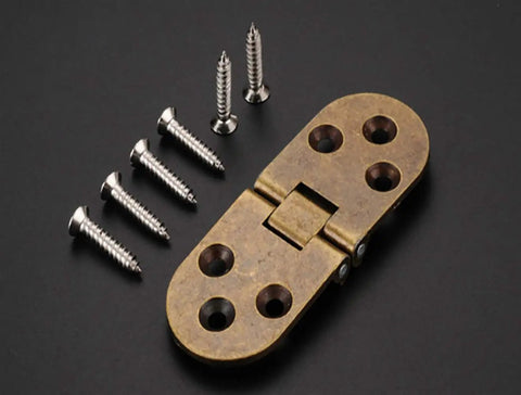 Dead Nuts Heavy Duty Flip Top Hinges Built Like A Tank For Sewing Tables And Butler Trays with screws on black background.