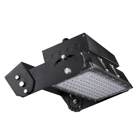 Heavy Duty Led Floodlights For Job Site Work With Hella Bright 700 Watt Output Perfect For Tunnels Fields And Outdoor Construction Projects Featuring Adjustable 3000K To 6500K Warm White To Cool Daylight Settings - Black mounted LED flood light.