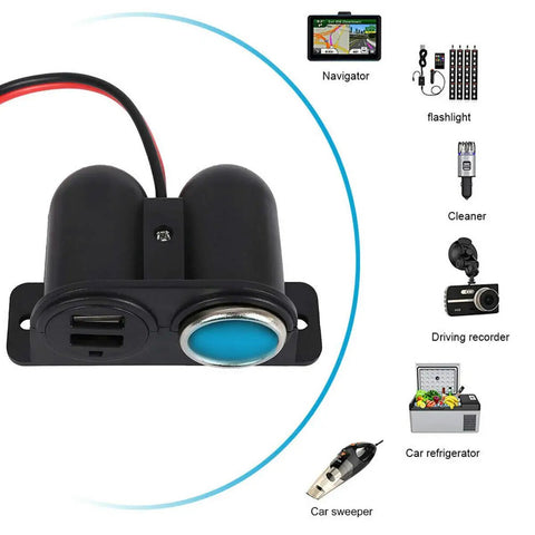 Top Tier No Fuss Ride Ready Under Dash Cigarette Lighter Adapter Featuring Dual 3.1A USB Quick Charge Outlets For 12V And 24V Cars Trucks Suv Hardwire Kit overview showing dual USB ports and cigarette lighter socket.