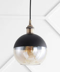 Brass Gold And Black Mid Century Modern Globe Pendant Light With Adjustable Cord And LED Bulbs Included, Champagne Smoked Glass Shade For Kitchen Island, Dope Hanging Ceiling Fixture.