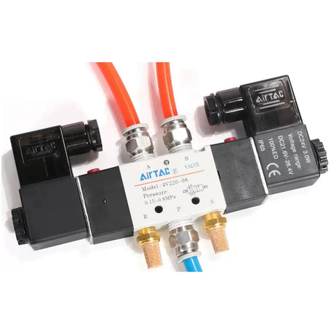 DC12V 4V330C-10 Solenoid Valve, 5/3 Way Pneumatic With Memory Function, Closed Center, Aluminum Body, Internal Pilot Valve