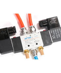 Close-up of Beefy Heavy Duty Five Port Two Position Double Solenoid Pneumatic Valve With Memory Function, 114 PSI Max, AC 220V.