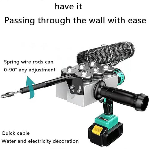 Heavy Duty Cordless Electric Wire Cable Puller With Killer Torque For Smooth Conduit Stringing And Quick Drywall Projects Includes One Ready To Roll Battery Pack with adjustable spring wire rods.