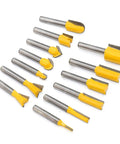Slick Tungsten Carbide Router Bit Set Featuring Badass One Quarter Inch Shank And Premium Thirty Five Piece Woodworking Cutters arranged on white background.