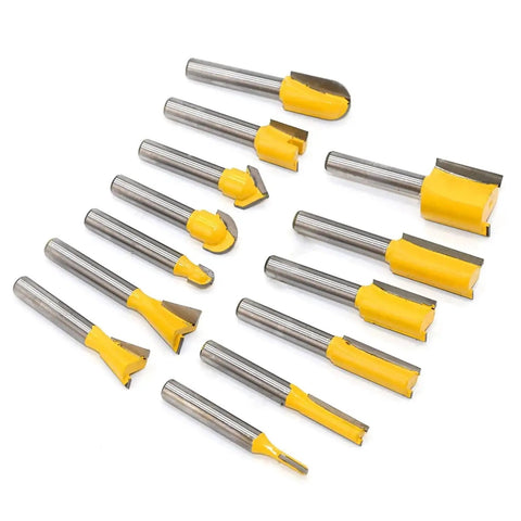 Slick Tungsten Carbide Router Bit Set Featuring Badass One Quarter Inch Shank And Premium Thirty Five Piece Woodworking Cutters arranged on white background.