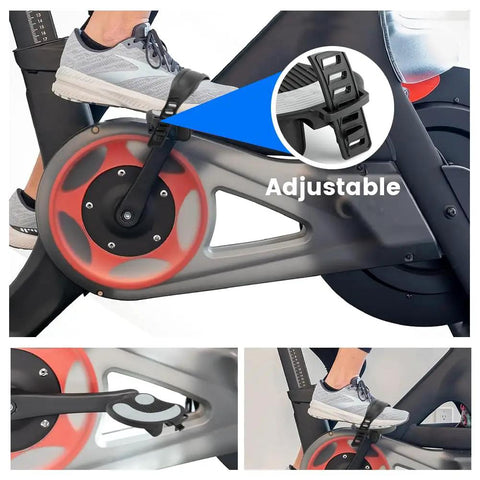 Pair Of Exercise Bike Pedals With Straps For Indoor Cycling And Stationary Or Recumbent Bikes 9 16 Inch Spindle Replacement Pedals Set Black Built To Take Heavy Spins And Everyday Workouts showcasing adjustable straps and pedal details on bike
