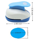 1 Inch Oval Lever Punch For Crafting And Scrapbooking Handheld Paper Punch with blue and white candy color finish and dimensions.