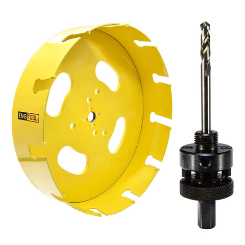 10 Inch Tungsten Carbide Tipped Hole Saw Set With 254mm Teeth 2.25 Inch Deep 5/8-18 Arbor Includes Pilot Drill And Arbor 3 Piece Kit