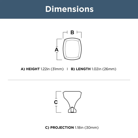 Dimensions of Champagne Bronze Gold Cabinet Knobs 1-1/4 inch beveled hardware for cabinets, cupboards, vanities, dressers