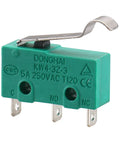 Arc Hinge Lever Micro Switch KW4-3Z-3 Momentary SPDT 1NO 1NC 5A 125V And 250V AC with solder terminals, green casing