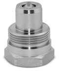 Front view of chrome hydraulic quick-connect plug with 3/8-inch thread and hex base.
