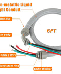 Power Whip Assembly Kit For 3 Conductor 10 Gauge Preassembled AC Whip With Nonmetallic Liquid Tight Conduit, 6 Ft, labeled parts