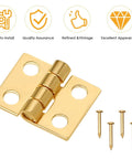 24 Pcs Dollhouse Hinges 10x8mm 180 Degree Stainless Steel Gold Tiny Hinges For Miniature Furniture And Jewelry Boxes With 96 Screws Included By SynHHnergyx, showing a gold hinge with screws