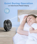 Tiny But Mighty USB Desk Fan With Three Speeds, 360 Degree Rotation on nightstand near sleeping person
