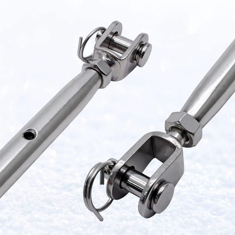 Close-up of Five Pack Beefy Stainless Steel Jaw And Jaw Turnbuckle Rigging Screws Three Sixteenth Inch M5 Closed Body Marine Grade