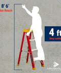 Non Conductive Fiberglass Step Ladder Four Feet, 300 Pound Capacity, Type IA Safety Rated in use reaching 8'6" max height