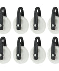 Nylon Clothesline Pulley Kit, 8 Piece Outdoor Wire Rope Pulleys With 60mm Wheels, Heavy Duty Clothesline System For Smooth Tension And Easy Line Roping, Built Tough And Weatherproof, eight pulleys on white background