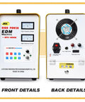 Front and back details of SFX-4000B High Power EDM Machine with control panel and cooling fan shown.