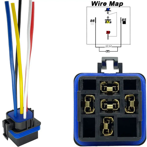 Heavy Duty 12V DC Automotive Relay 5 Pin SPDT 40 Amp And 30 Amp Dual Rating Waterproof And Dustproof With Rugged Wiring Built For Car Electronics Lights Fans Winches And Other Accessories, wiring diagram and connector