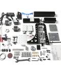 Fafeicy 24W Mini Milling Lathe 6 In 1 Mechanical Accessory For Metal And Woodworking Small workshop DIY Gear assembled components layout.