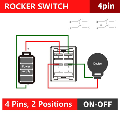 Heavy Duty 30A IP65 Waterproof Toggle Rocker Switch 12-24V LED On Off DPST Snap-In Mount wiring diagram for automotive.