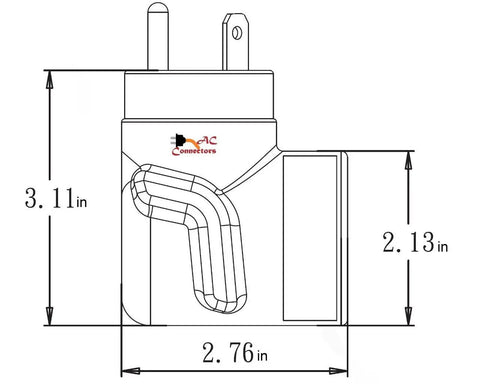 Road Trip Ready Ev Charging Adapter For Tesla Model 3 Or Model Y With Tt 30P Rv Plug dimensions 3.11x2.76 inches outlined view.