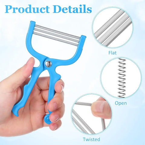 Hand holding a blue Facial Hair Epilator Spring Tool 3-Pack Painless No Fuss Root Remover For Upper Lip Chin Cheeks Forehead
