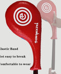 Red taekwondo kick pad for sparring shown with elastic band, ideal for training durability and comfort