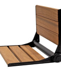 18 Inch Folding Teak Shower Bench Seat in Black, ADA Inspired Accessible Design, Clear Coat Protected, Wall Mounted