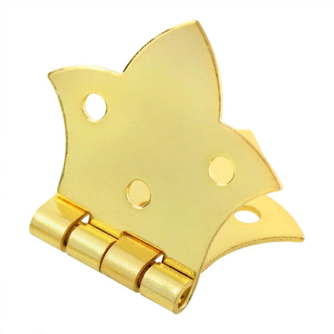 Top Tier Gold Butterfly Cabinet Hinges Set Of 8 Vintage Electroplated Woodworking Clasps That Bring Major Dope Style To Any Custom DIY Craft Build Or Keepsake Box close-up view of a gold butterfly hinge