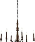 Dark Brown Wood Finish Six Light Rustic Iron Chandelier With Adjustable Height For Dining Room Farmhouse Candle Style Lighting