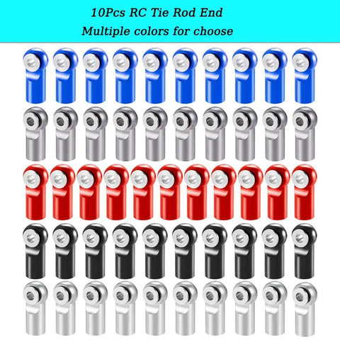 10 Pcs M2 Tie Rod End Ball Joint Link Ball Head Holder For RC Cars And Trucks Upgrade Part Black CNC Machined Metal Durable Easy Install For Hobbyists And RC Enthusiasts, 10-piece RC tie rod ends in blue, silver, red, black