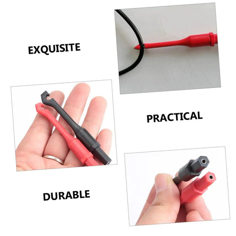 Close-up of two pack ribbon probe testers for multimeter continuity testing, flexible digital test probes and leads in hand.