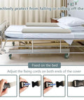 Inflatable Bed Rail Bumpers 2 Pack Anti Fall Guard For Elderly Bed Edge Safety, fixed on hospital bed, close-up of strap adjustment.
