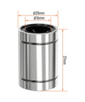 LM16UU linear ball bearing with 16mm bore, 28mm outer diameter, 37mm length, double-sided rubber seal