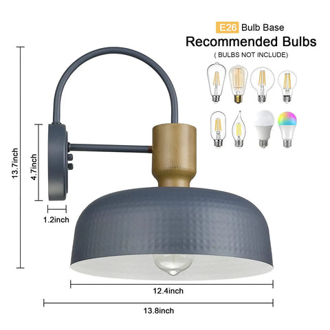 Outdoor Barn Light Gooseneck With Hammered Metal Shade In Gold Farmhouse Exterior Wall Mount Sconce for Porch Entryway and Garage