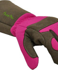 Pink rose pruning gardening gloves for women with long sleeve cuff, thorn resistant, padded palm, breathable back, extra long wrist protection.