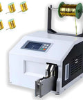 Dead Simple Automatic Twist Tie Machine with shiny gold metallic wire rolls for effortless bag securing and quick bundling.
